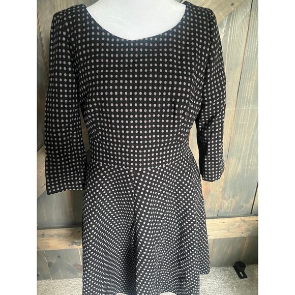 Boden Dress Womens Size 8 R Black Gray Polka Dots Wool Blend Flare Midi Lined - Picture 4 of 11